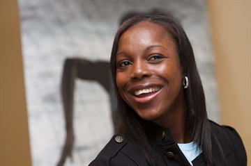 Veronica Campbell Brown meets with the press on the eve of the World Athletics Gala (Phillipe Fitte)