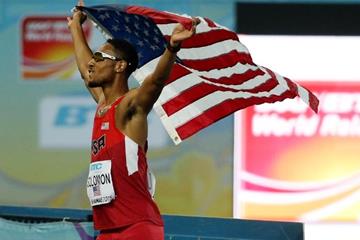 Duane Solomon, USA, after the men's 4x800m at the IAAF/BTC World Relays, Bahamas 2015 (Getty Images)