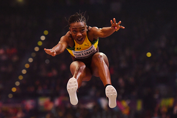 Kimberly Williams in the triple jump at the IAAF World Indoor Championships Birmingham 2018 (AFP / Getty Images)