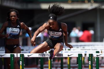 Kendra Harrison at the 2016 IAAF Diamond League meeting in Eugene (Kirby Lee)