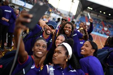 Members of Team Americas celebrate their victory at the IAAF Continental Cup Ostrava 2018 (Getty Images)