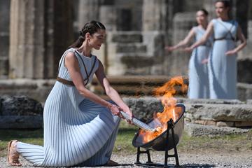 At the Olympic Torch lighting ceremony at Ancient Olympia, Greece (AFP/Getty Images)