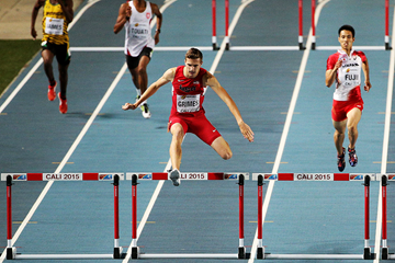 Norman Grimes winning the boys' 400m hurdles at the IAAF World Youth Championships, Cali 2015 (Getty Images)