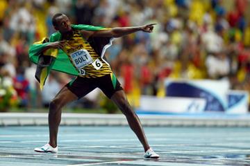 Usain Bolt after winning the 100m at the IAAF World Championships Moscow 2013 (Getty Images)