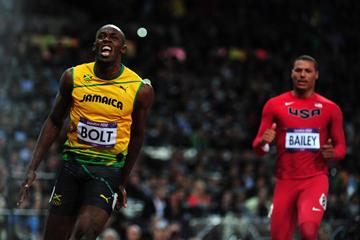 Usain Bolt celebrates winning gold in the 100m at the London 2012 Olympics (Getty Images)