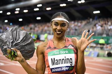 Christina Manning after winning the 60m hurdles in Dusseldorf (Gladys Chai von der Laage)