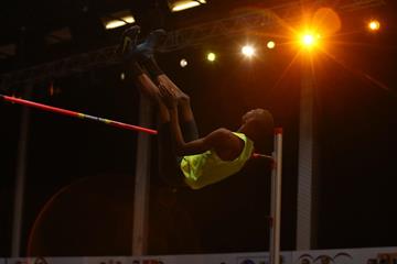 Mutaz Essa Barshim clears 2.40m at the 2015 Banska Bystrica high jump meeting   (organisers / Miroslava Chabadova)