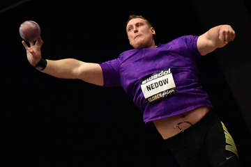 Tim Nedow, winner of the shot put at the Globen Galan in Stockholm (Hasse Sjogren)