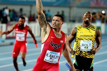 Ryan Bailey winning the men's 4x100m for the USA at the IAAF/BTC World Relays, Bahamas 2015 (Getty Images)