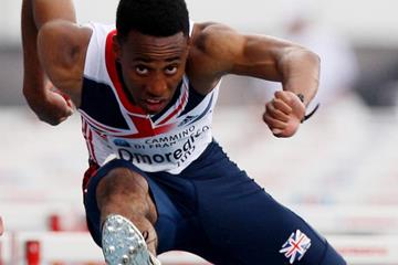 David Omoregie in action in the 110m hurdles (Getty Images)
