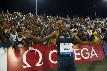 Mohammed Aman after winning the 800m at the 2014 IAAF Diamond League meeting in Doha (Deca Text & Bild)