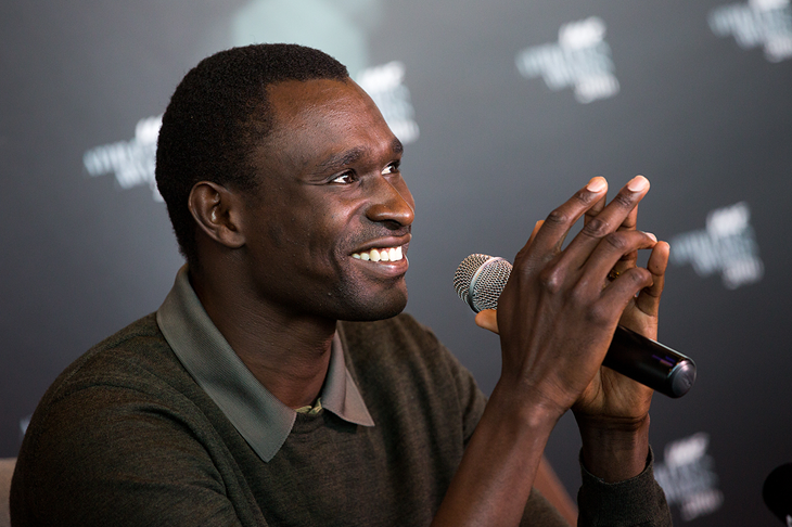 David Rudisha speaks to the press ahead of the IAAF Athletics Awards 2016 (Philippe Fitte / IAAF)