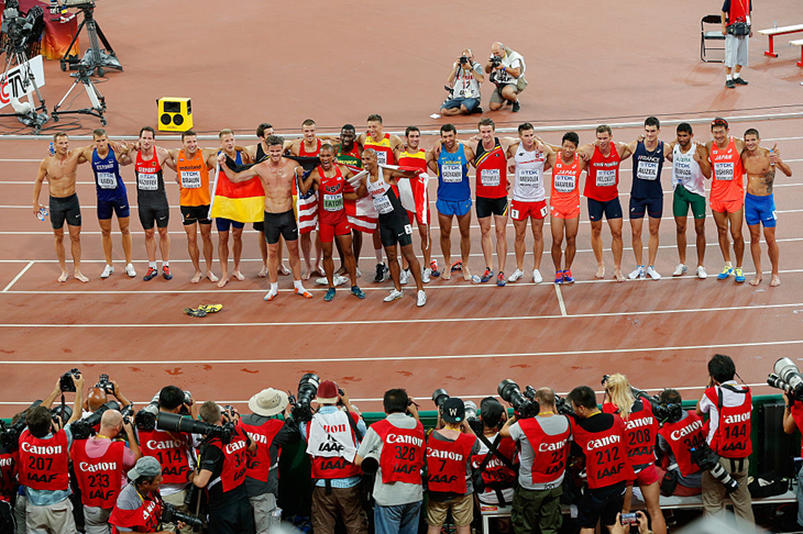 Decathletes on their lap of honour in Beijing (Getty Images)