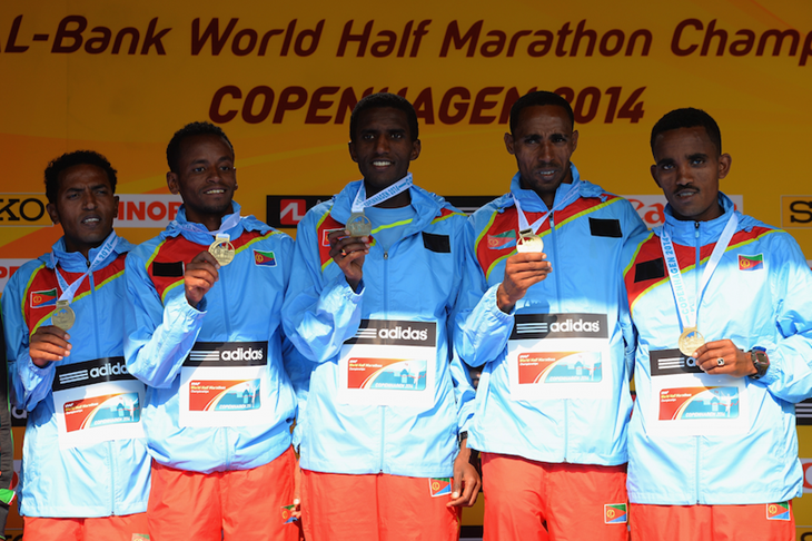 The Eritrean team at the 2014 World Half-Marathon Championships ()