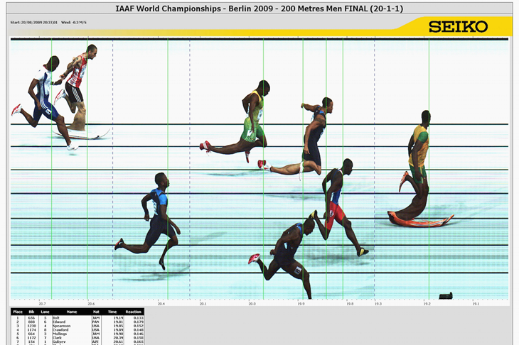 Finish line photo from the 2009 World Championships 200m final (Getty Images / SEIKO)